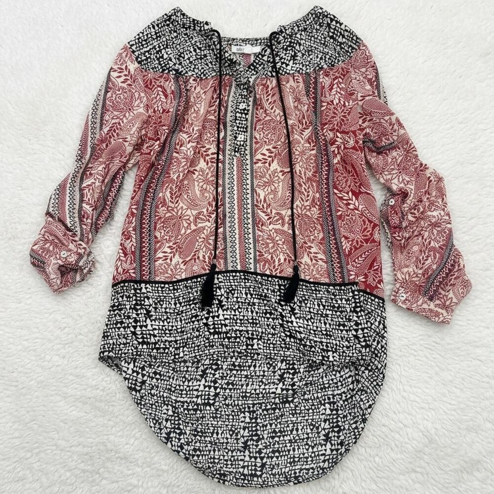 DR2 Women's Red Black Paisley Tassel Hi-Low Blouse - Size S
 b88